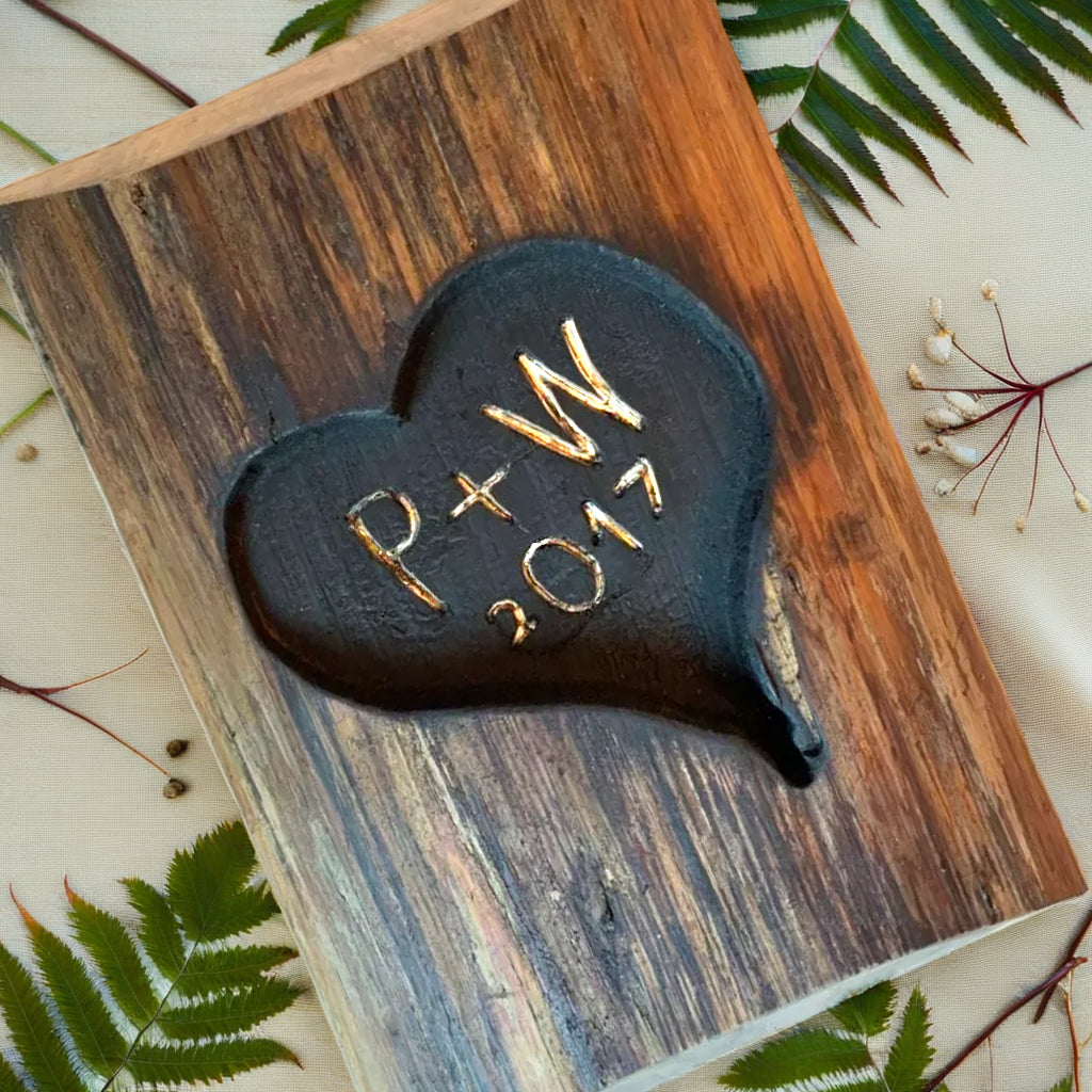 Personalized REAL WOOD Carving, Carved Heart & Initials